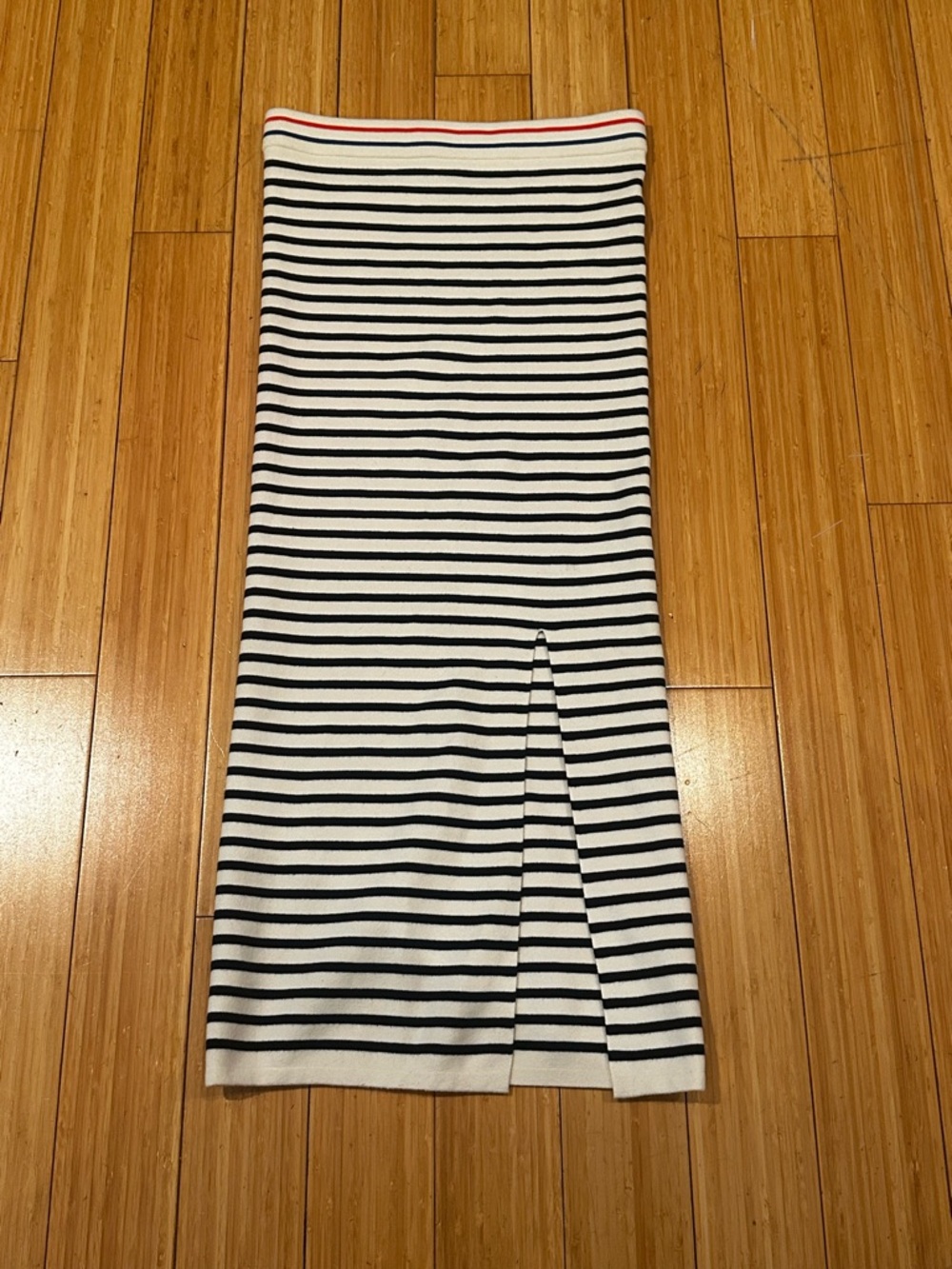 Kule Medium Striped Knit Midi Skirt with Front Slit - Black & White